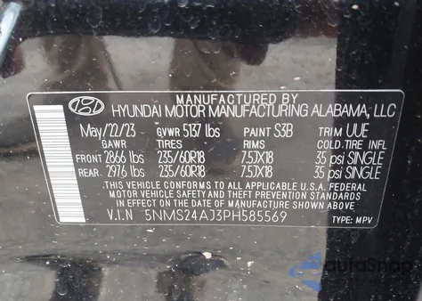 2023 Hyundai Santa Fe Sel from USA, damaged, VIN 5NMS24AJ3PH585569